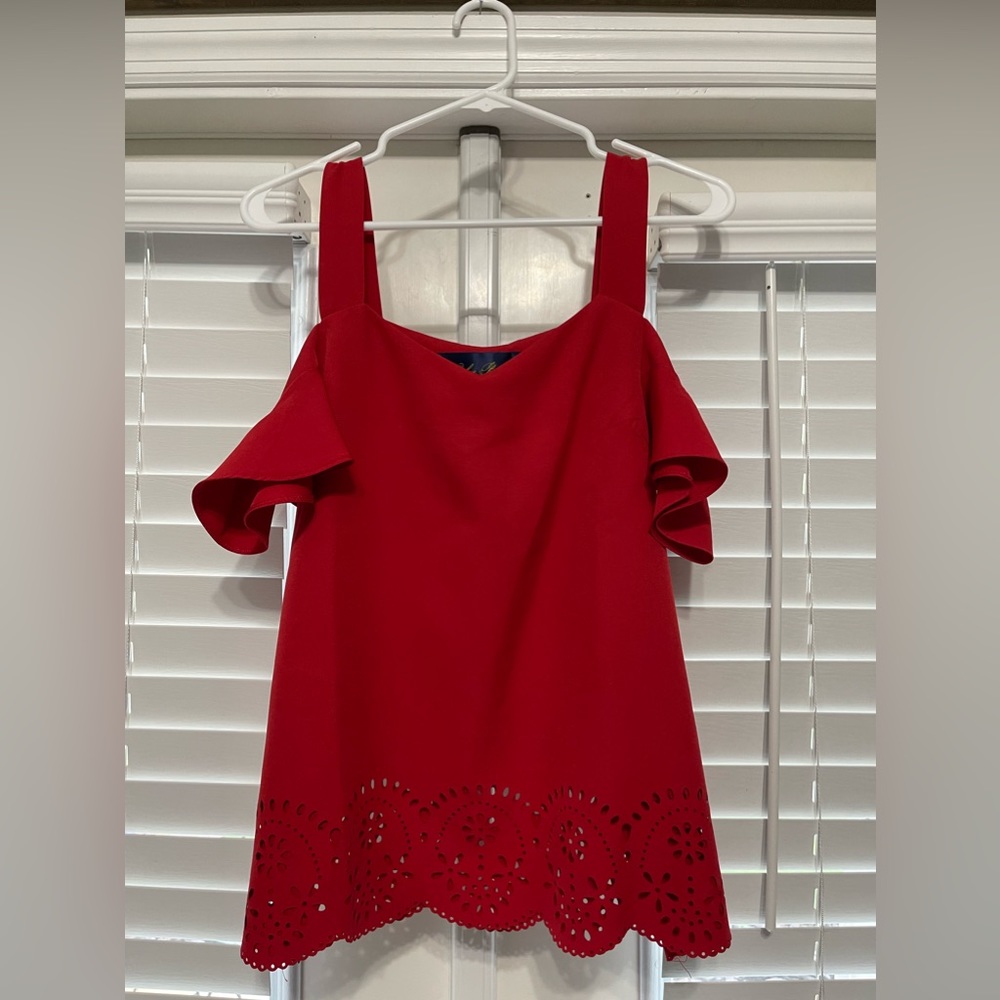 Red cold shoulder blouse